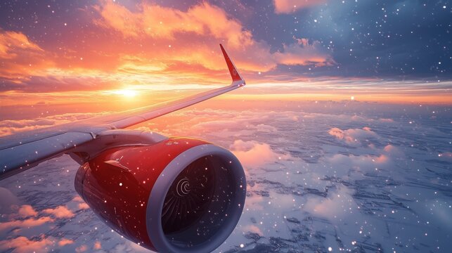 A photograph of an airplane engine in the sky