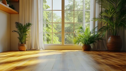 Bright and Inviting Indoor Space with Beautiful Natural Light and Greenery