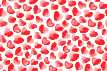 Abstract red background. Seamless pattern of watercolor red hearts.