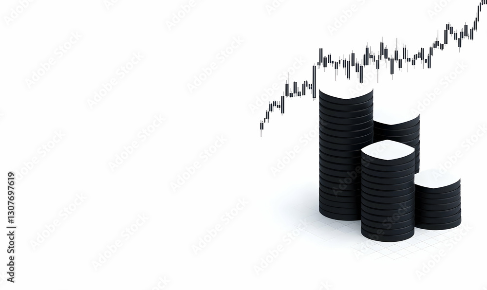 Poster financial growth concept with coin stacks and graph visualization