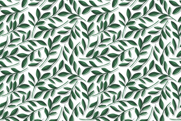 Seamless pattern of green watercolor plants on a white background. Spring nature watercolor background