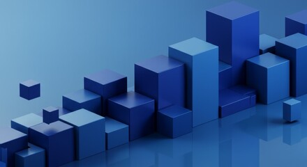 Fototapeta premium Abstract Blue Cube Composition - A visually appealing arrangement of blue cubes, creating an abstract and modern design. Ideal for backgrounds, presentations, and tech themes