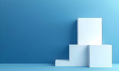 Minimalist White Cubes on Blue Background for Modern Display Concepts