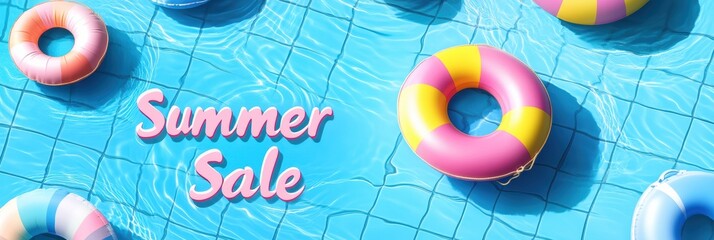 Bright and Colorful Summer Sale Poster Featuring Swimming Pool Accessories