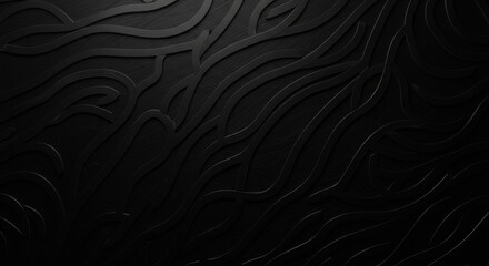 Obraz premium Abstract Dark Curvilinear Texture - Elegant, dark, textured background featuring flowing, curved lines. Symbolizes mystery, depth, sophistication, fluidity, and movement