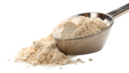 Whey Protein Powder in Metal Scoop, Isolated on Transparent Background, Food Supplement, Nutrition, Fitness, Whey protein, protein powder, supplement