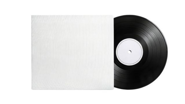 Vinyl Record with Blank Sleeve, Isolated on Transparent Background, Music Album Mockup, Studio Shot, vinyl, music, album