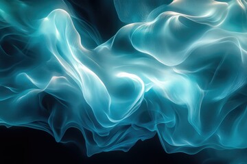 Obraz premium Abstract teal flowing fabric, ethereal and luminous, creating a dreamy, wave-like pattern.