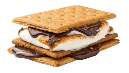 S'mores Graphic Double-Decker Graham Cracker, Marshmallow, Chocolate Sandwich Isolated on Transparent Background, food photography, dessert, S'mores, dessert, food