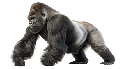 Powerful Gorilla Walking, Isolated on Transparent Background, Full Body Shot, Wildlife Photography, Gorilla, Ape, Primate