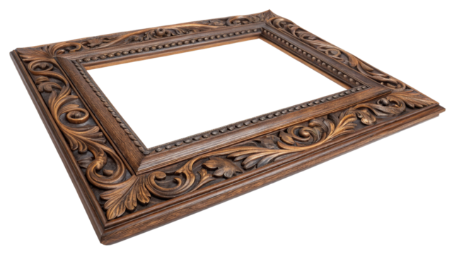 Ornate Wooden Frame, Isolated on Transparent Background, Baroque Design, Picture Frame Mockup, Frame, Picture Frame, Mockup