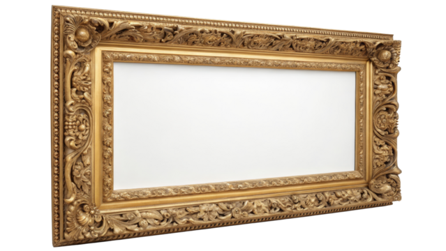 Ornate Gold Frame, Isolated on Transparent Background, Baroque Design, Picture Frame Mockup, Empty Frame, Picture frame, mockup, design