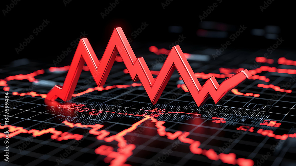Poster dynamic red graph trend analysis on dark background for finance