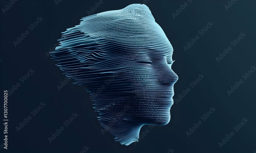 Poster abstract 3d render of stylized human face with lines and dots