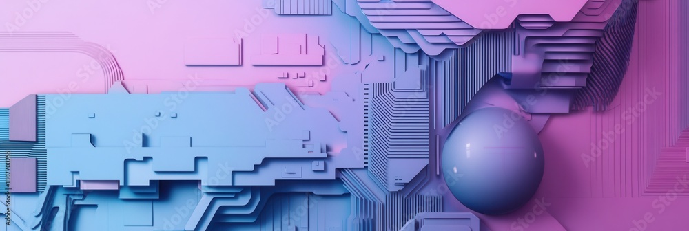 Fototapete Futuristic paper art background combining layers and a digital grid for a theme on cyber politics and digital rights Generative AI