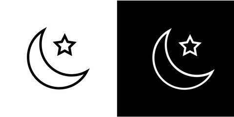Icon set of crescent moon with stars on white background.