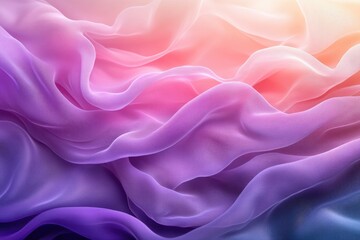 Fototapeta premium Soft, flowing fabric in pastel purple, pink, and orange ombre shades.