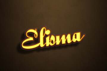 Yellow Neon Light Text Effect of name Elisma on Golden background.