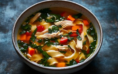 Delicious Homemade Chicken Noodle Soup with Fresh Vegetables and Herbs
