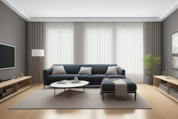 An elegant, contemporary living room with modern furnishings, abstract art, and natural light accentuating a clean, luxurious design—perfect for interior design and lifestyle projects