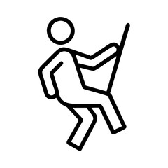 Person climbing wall icon in black outline
