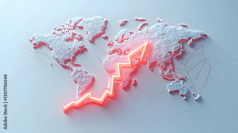 Poster global map with rising graph trend highlighted in red color