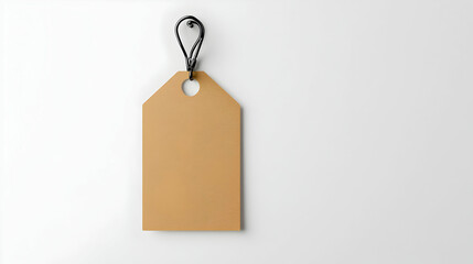 Blank Brown Tag with Metal Loop Hanging on a White Background