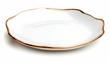Empty white decorative dish on white background, angled view, good for serving appetizers or jewelry display