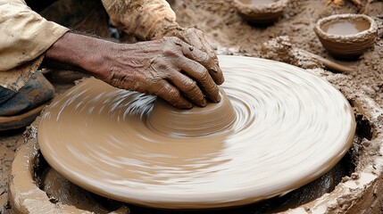 Muddy Hands Shaping Clay: A Rustic Pottery Creation