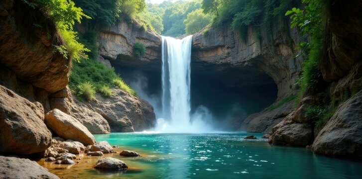 Cascada de Enramada waterfall cascading down rocky cliffs, natural, nature