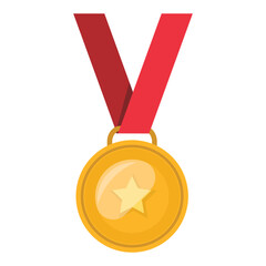 Gold  star medallion achievement metallic winning sign icon flat