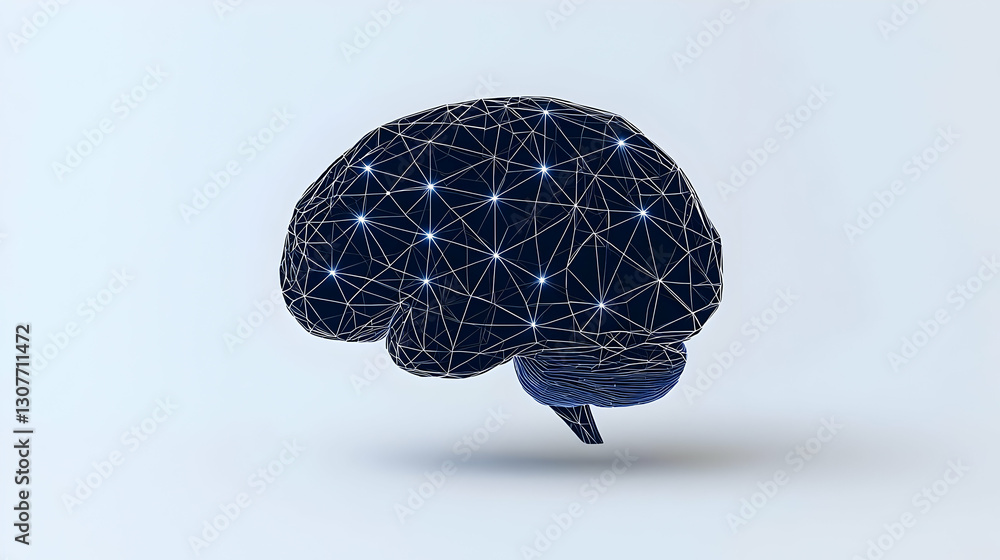 Poster 3d wireframe model of brain with network connection design