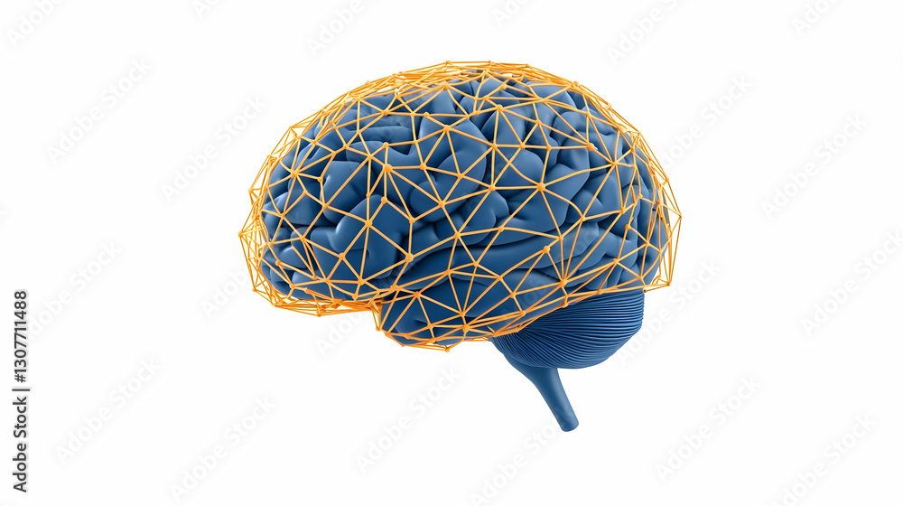 Poster abstract brain model with geometric lines and shapes visual representation