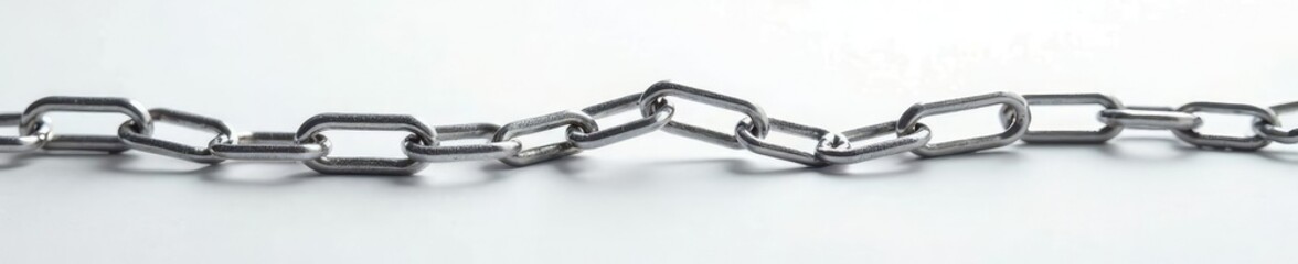 Chain fragment on white surface with slight curvature, chain,, curved