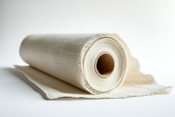Fototapeta premium A roll of unbleached, natural linen fabric, perfect for crafting or art projects.