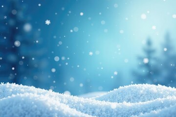 Descending snowflakes gently fall on the calm and peaceful blue wavy winter background, snowy scene, wintery skies