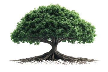 Majestic tree with deep roots and lush foliage showcasing natural beauty and strength