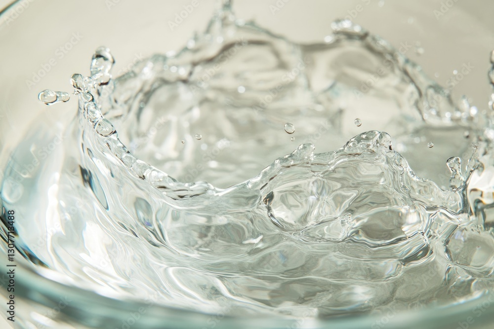 Aufkleber close-up of water splashing in a glass bowl, creating a dynamic and translucent pattern.