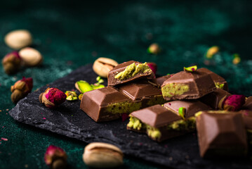 Dubai chocolate with kadayif pistachio filling