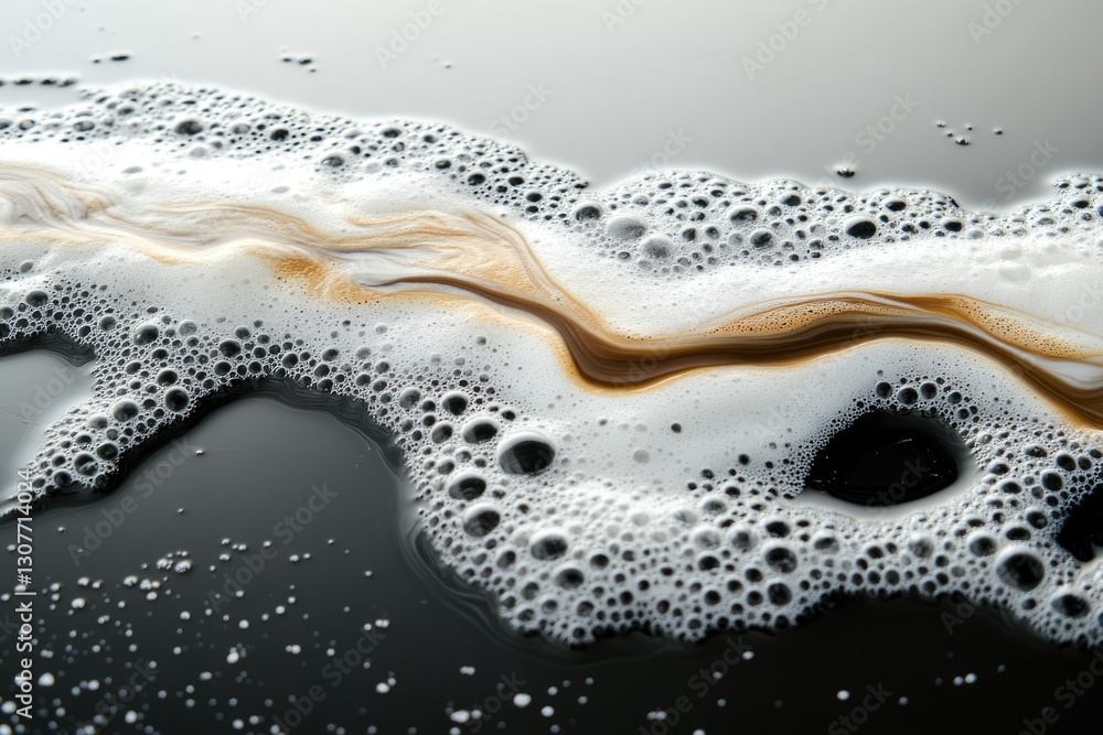 Poster abstract image of white foam with brown liquid flowing through it, creating a unique texture and pat