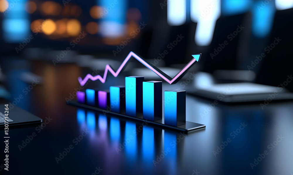 Poster abstract data visualization in a business boardroom setting