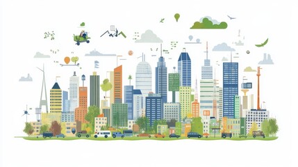 Fototapeta premium Smart cities use technology to improve city life. They use sensors, cameras, and other devices to collect data about traffic, energy use, and other things. 