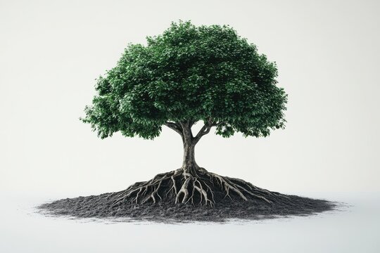 Large tree with dense foliage and exposed roots showcases natural beauty in serene environment