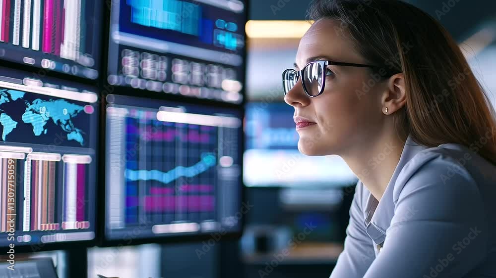Poster a female data scientist leverages cloud computing and ai to tackle complex challenges.