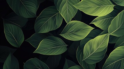 Fototapeta premium Lush green leaves with intricate veins in natural pattern