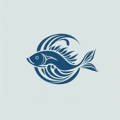 Obraz premium Creative abstract fish logo design featuring wave patterns in cool blue tones with a minimalist aquatic theme Generative AI