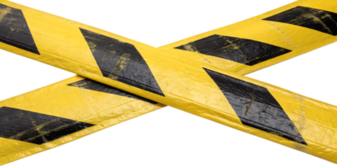 Crossed Yellow Black Hazard Tape for Warning and Safety Signs isolated on white background as transparent. PNG.AI GENERATED