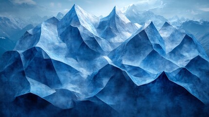 Obraz premium Majestic blue mountains dramatically rise under a soft light. AI Generated