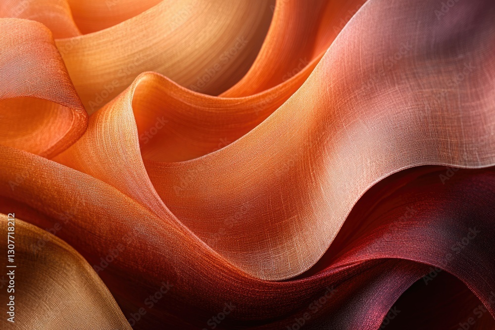 Aufkleber abstract image of flowing, translucent fabric in shades of orange and red, creating a wave-like patt