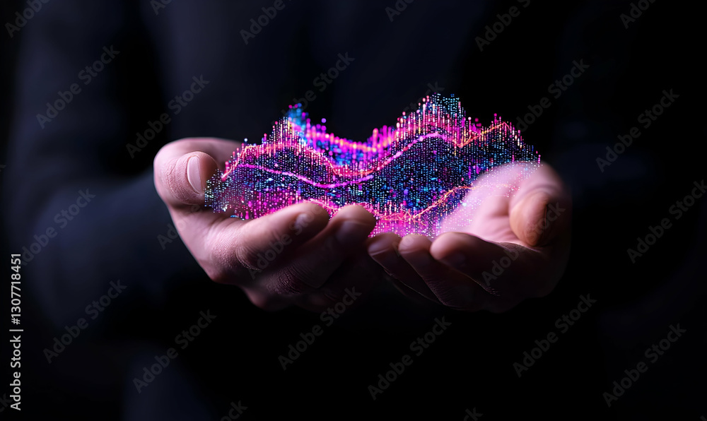 Poster hands holding vibrant data visualization with colorful patterns